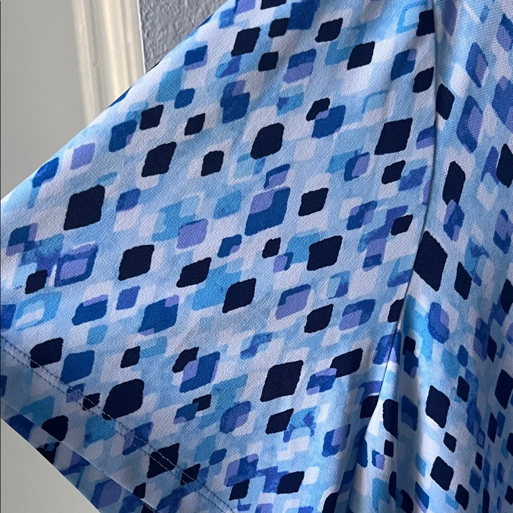 Susan Graver Blue and White Geometric Blouse - Picture 2 of 5